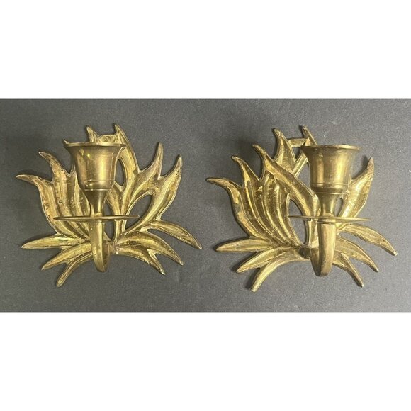 Set of Vintage Brass Lotus Flower‎ Decorative Wall Candleholder Metal Sconces - Picture 1 of 13